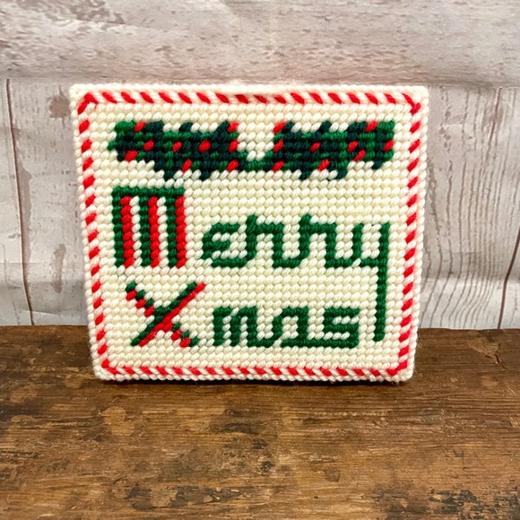 Vintage Needlepoint Holiday wall hanging - Picture 7 of 8